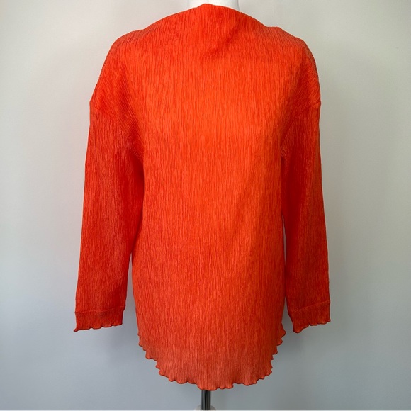 COS Tops - COS Orange Plisse Top Size M Long Sleeves Mock Neck